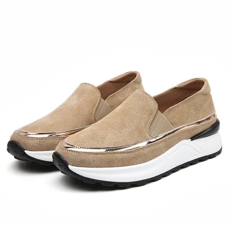 Plus Size Soft Leather Platform Loafers
