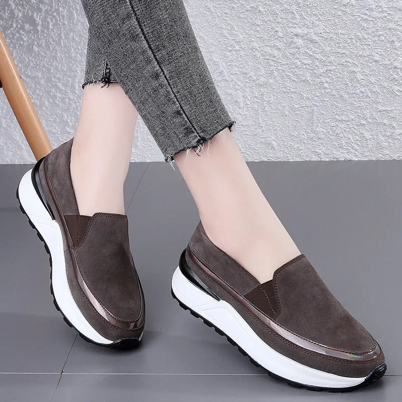 Plus Size Soft Leather Platform Loafers
