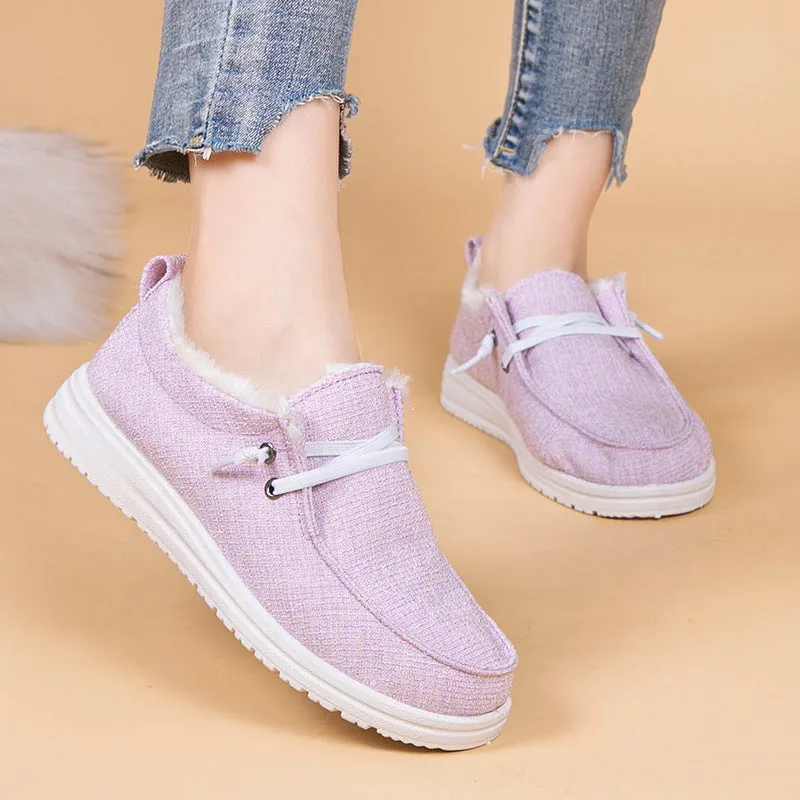 Plush Lined Low-top Canvas Loafers for Women