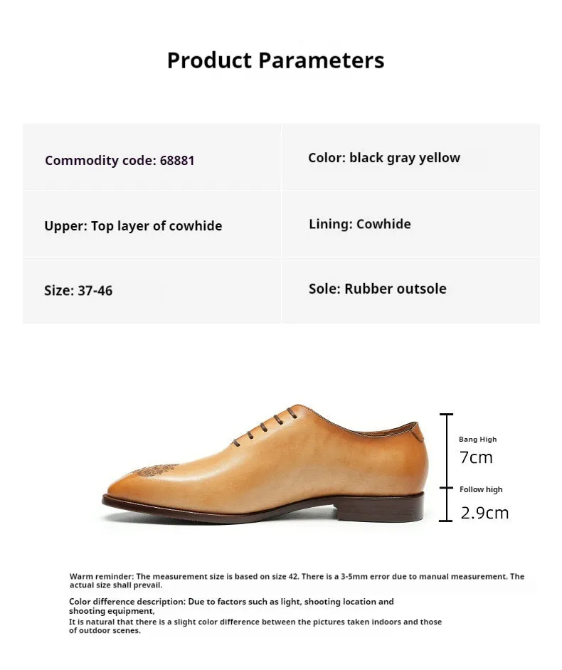Pointed Leather Shoes Men's Genuine Leather England Style Carved Business Formal Wear Oxford Shoes an Entire Cowhide Handmade Men's Shoes68881