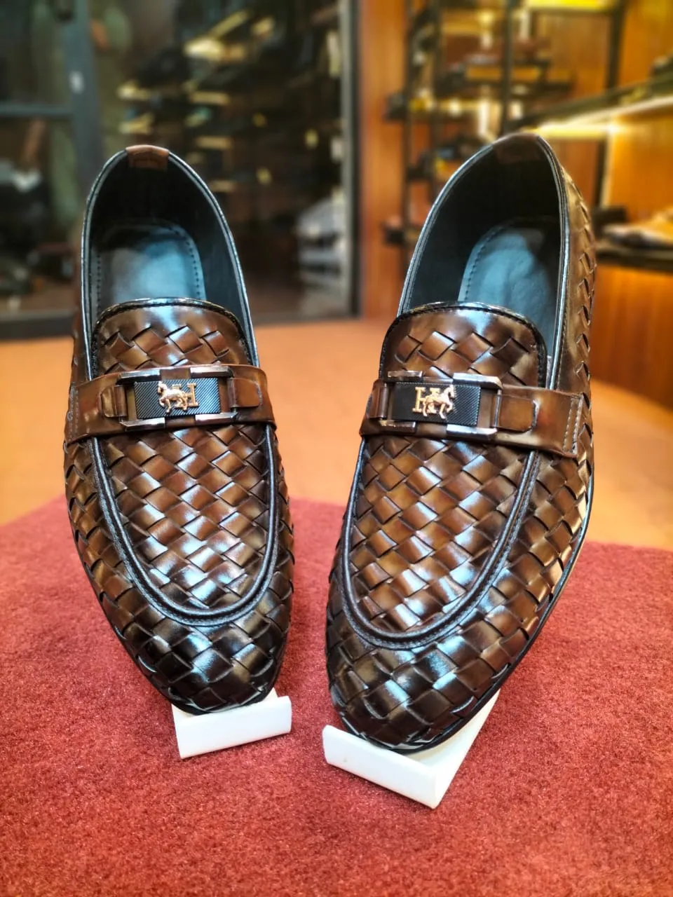 Polo Buckle Braided Two Tone Brown Formal Shoes