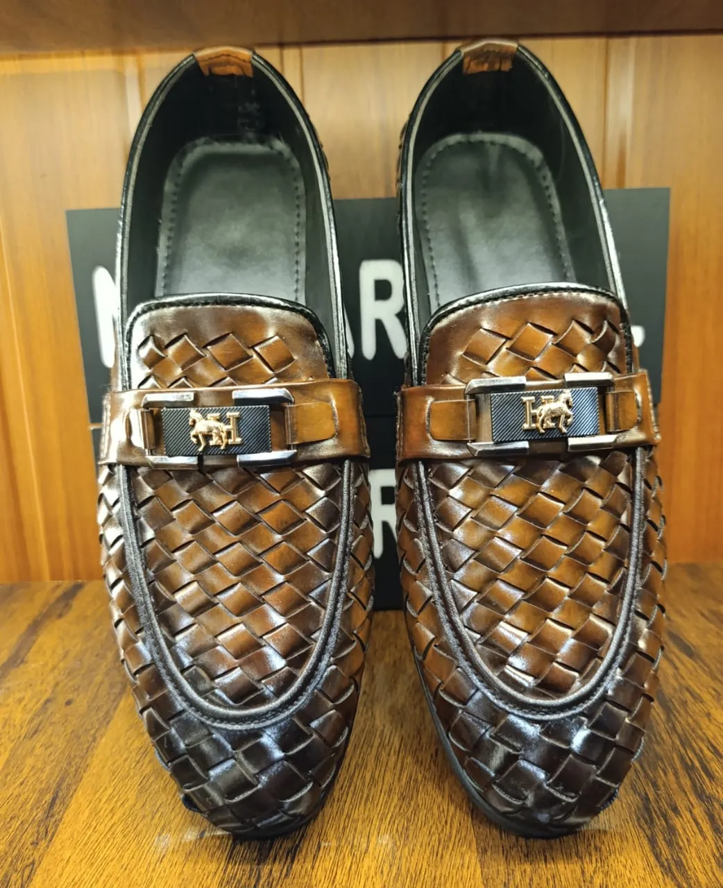Polo Buckle Braided Two Tone Brown Formal Shoes