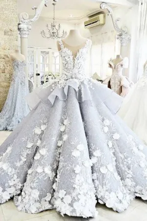 Pretty Ball Gown Flowers Long Quinceanera Dresses,Backless Princess Formal Dress Wedding /Prom OK259