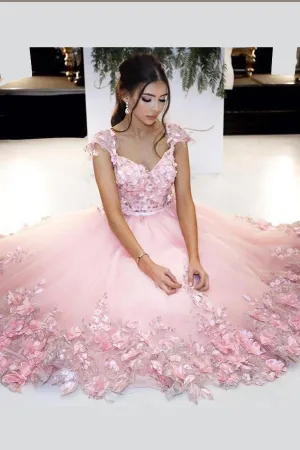 Princess V Neck Short Prom Dress,Lace Appliques Floral Homecoming Dress Party Dress,SH106