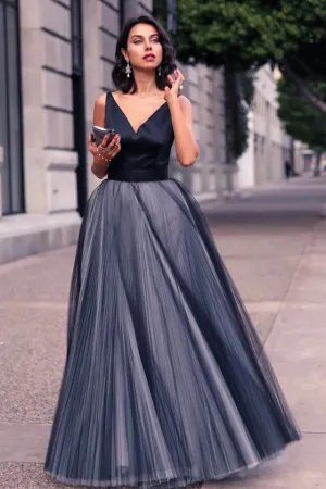 Princess V-neck Tulle Floor-length A Line Beautiful Prom Dress OK647