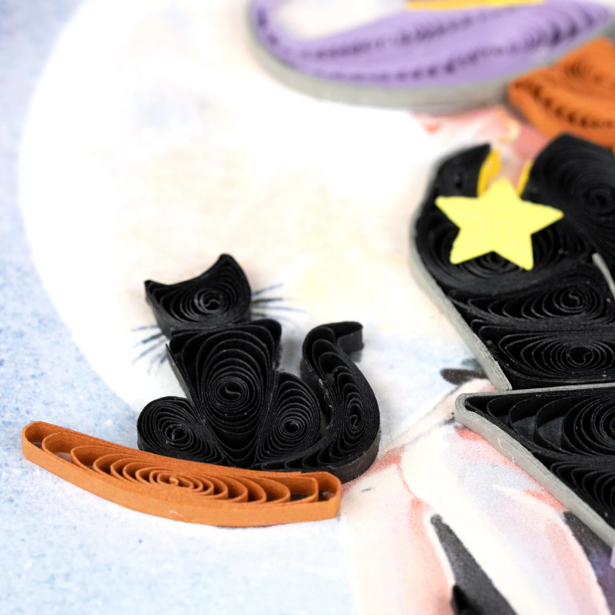 Quilled Witch on Broomstick Halloween Card