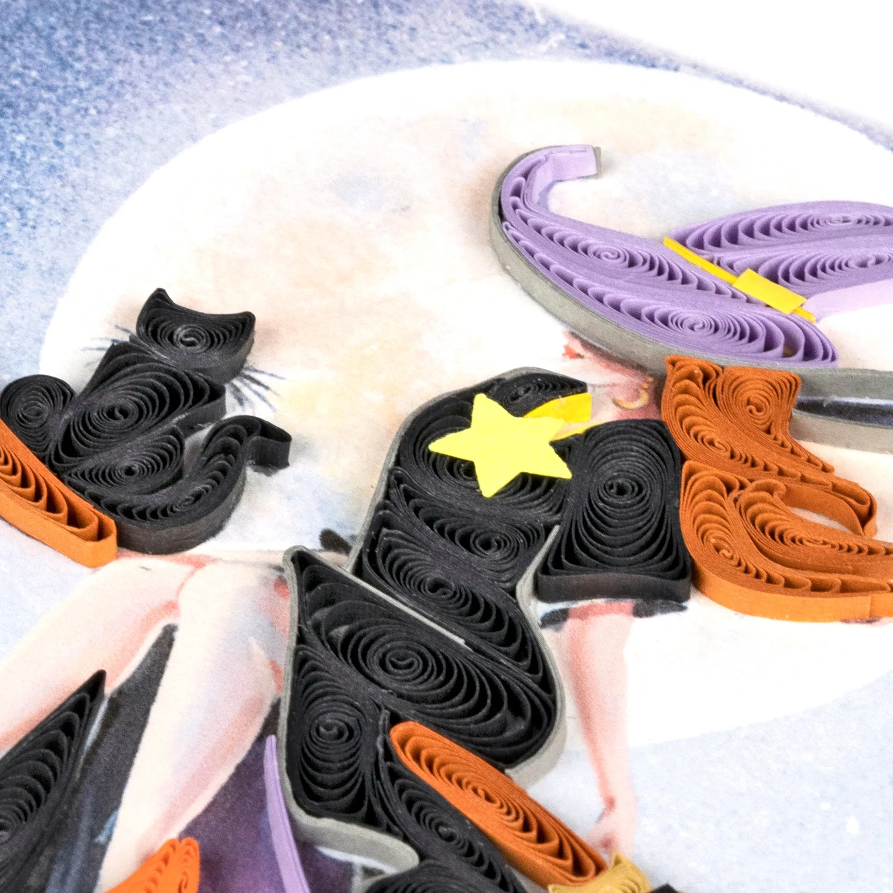Quilled Witch on Broomstick Halloween Card