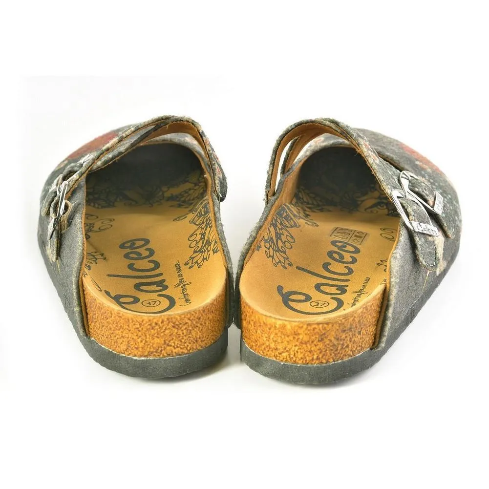 Red and White Flowers, Stork Patterned Clogs - CAL1201