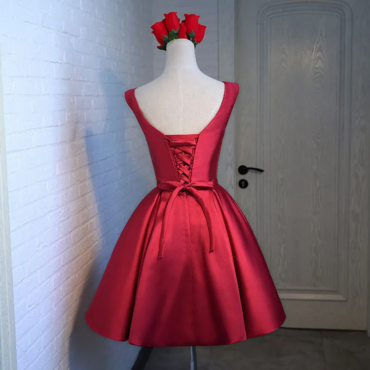 Red Satin Short Homecoming Dress, Beautiful Red Party Dress, Handmade Formal Dress