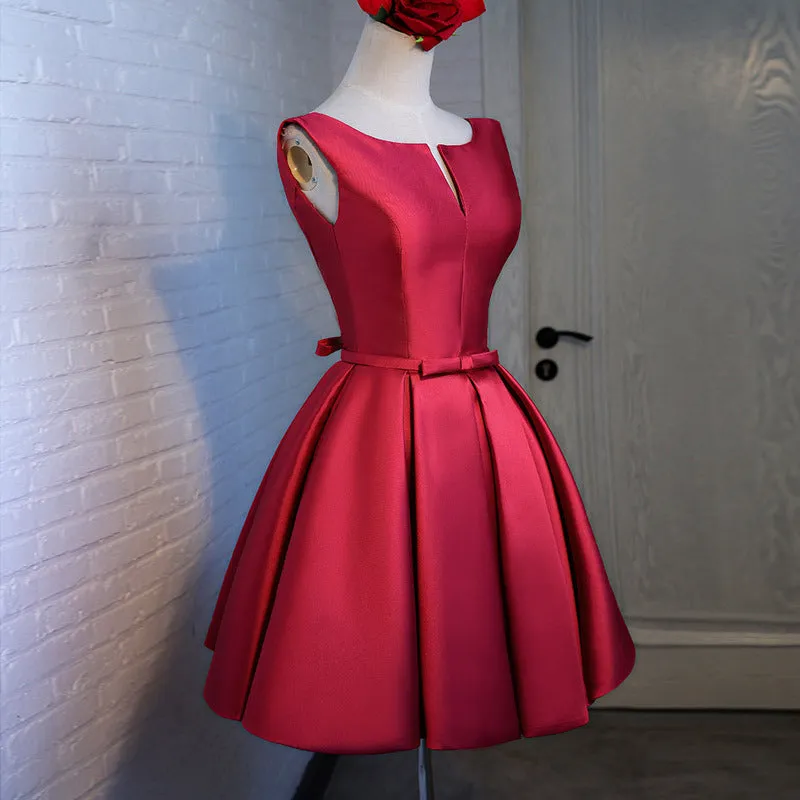 Red Satin Short Homecoming Dress, Beautiful Red Party Dress, Handmade Formal Dress