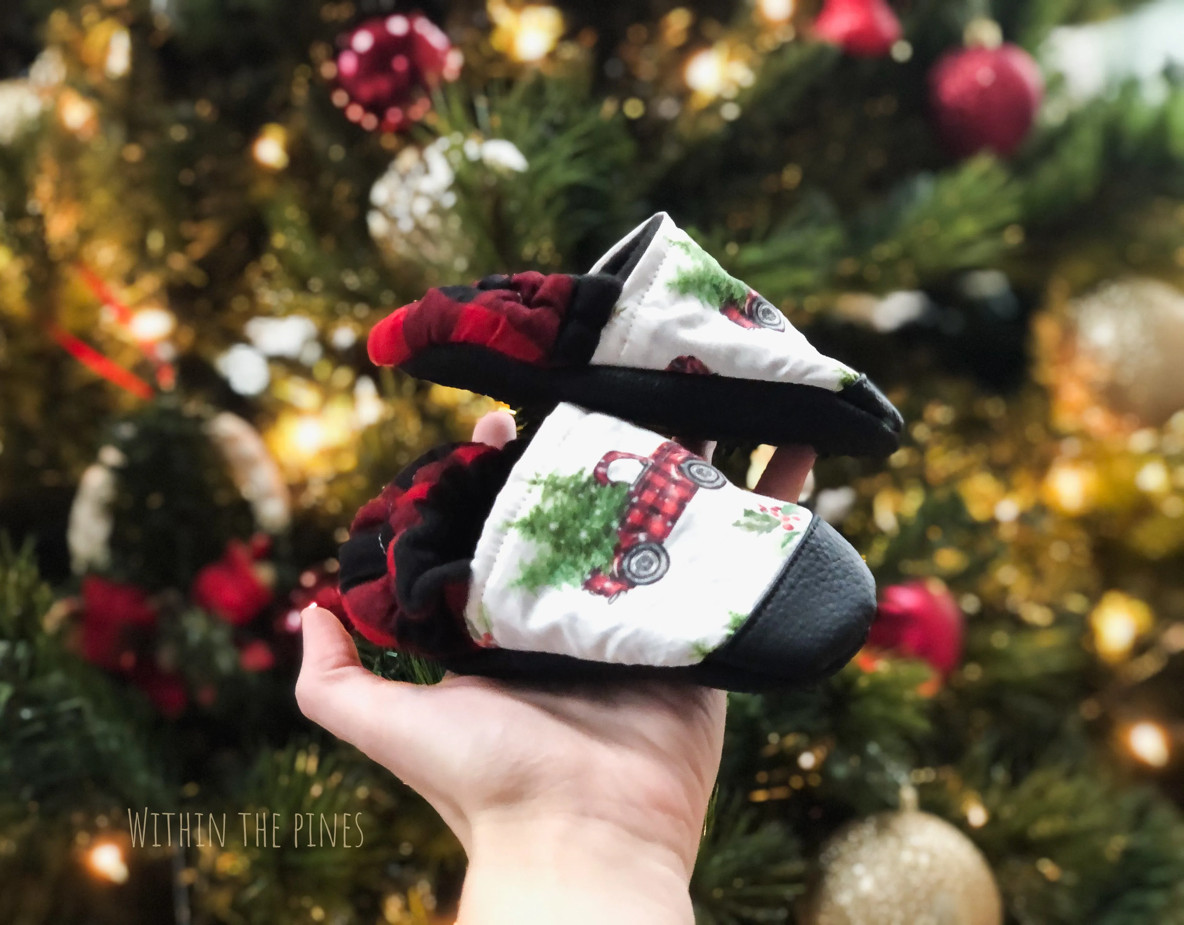 Red Truck with Buffalo Plaid Heel