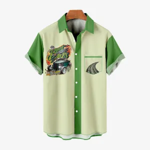 Retro Racing Print Casual Short Sleeve Shirt