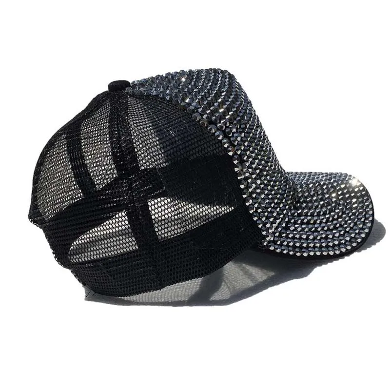 Rhinestone UV Protected Sheer Mesh Breathable Peaked Cap
