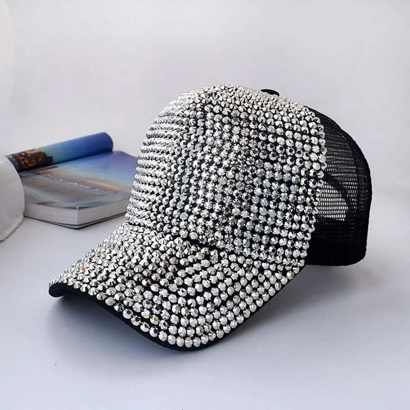 Rhinestone UV Protected Sheer Mesh Breathable Peaked Cap
