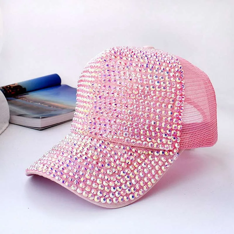Rhinestone UV Protected Sheer Mesh Breathable Peaked Cap