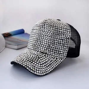 Rhinestone UV Protected Sheer Mesh Breathable Peaked Cap