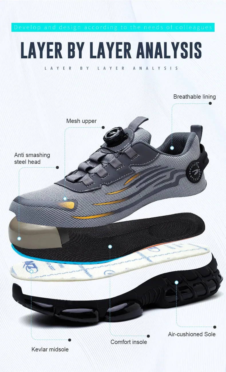 Rotating Button New Safety Shoes for Men – Anti-smash, Anti-puncture Work Shoes, Fashion Men’s Sport Shoes, Security Protective Boots