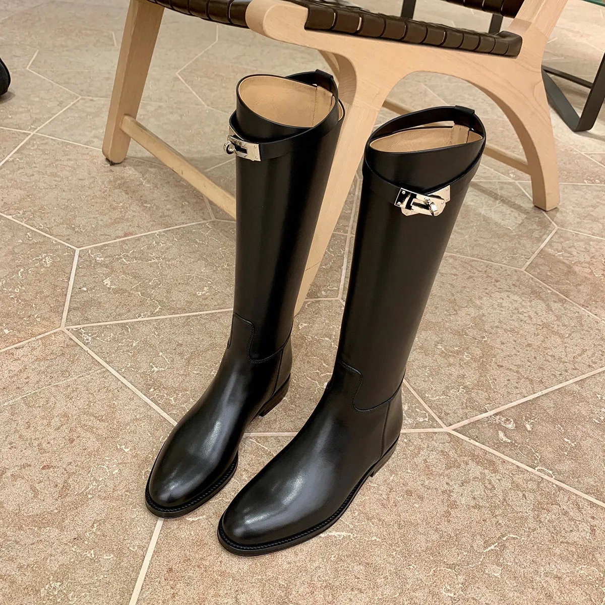 Round Head Metal Buckle Below The Knee Versatile Casual Tube Knight Boots Lot