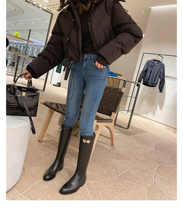Round Head Metal Buckle Below The Knee Versatile Casual Tube Knight Boots Lot