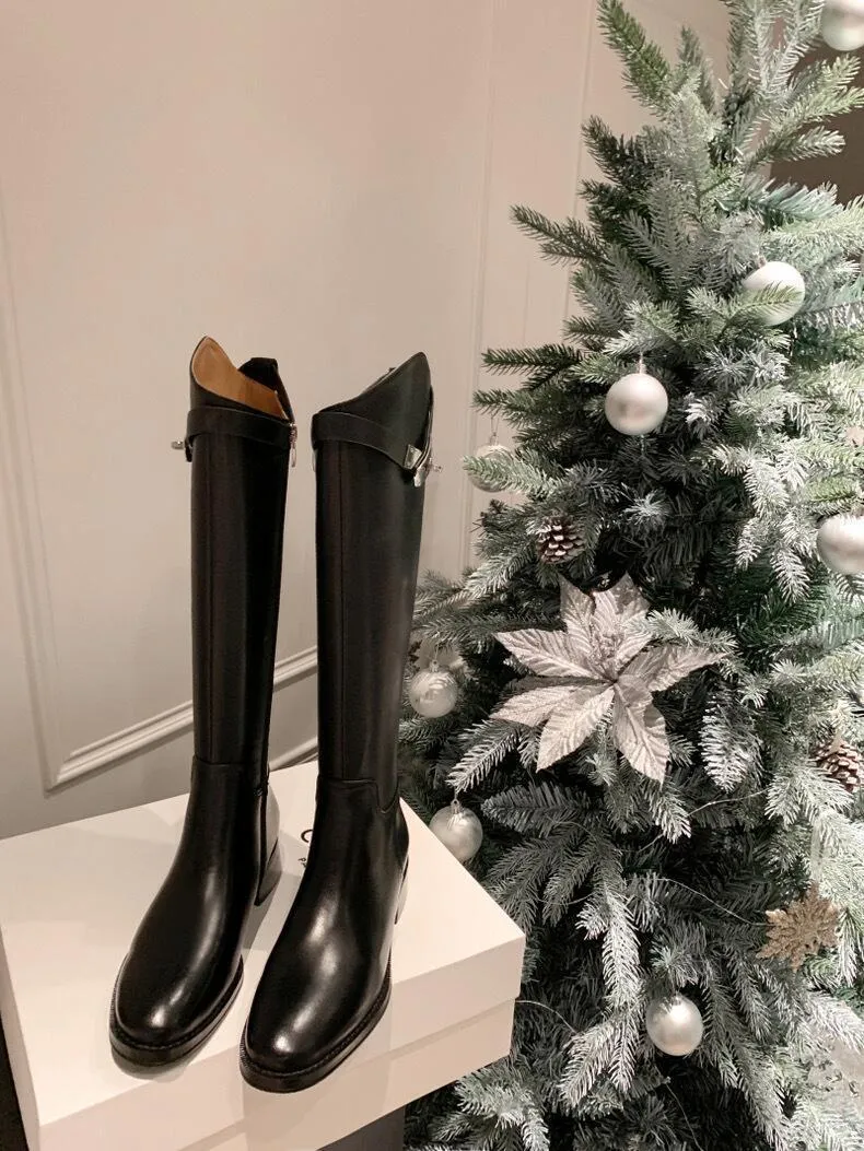 Round Head Metal Buckle Below The Knee Versatile Casual Tube Knight Boots Lot