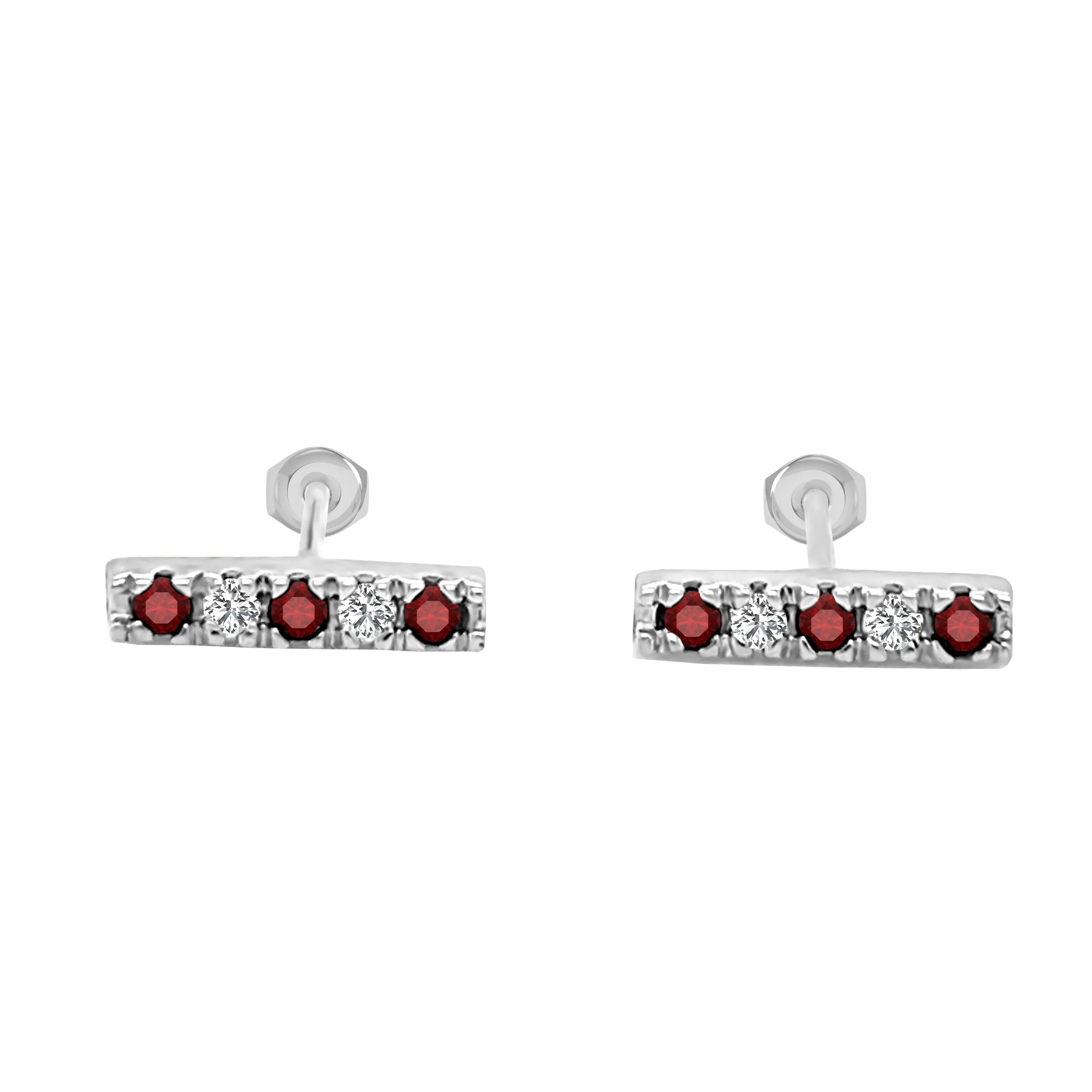 Ruby & 0.10Ct Diamond Bar Earrings in 14K Gold