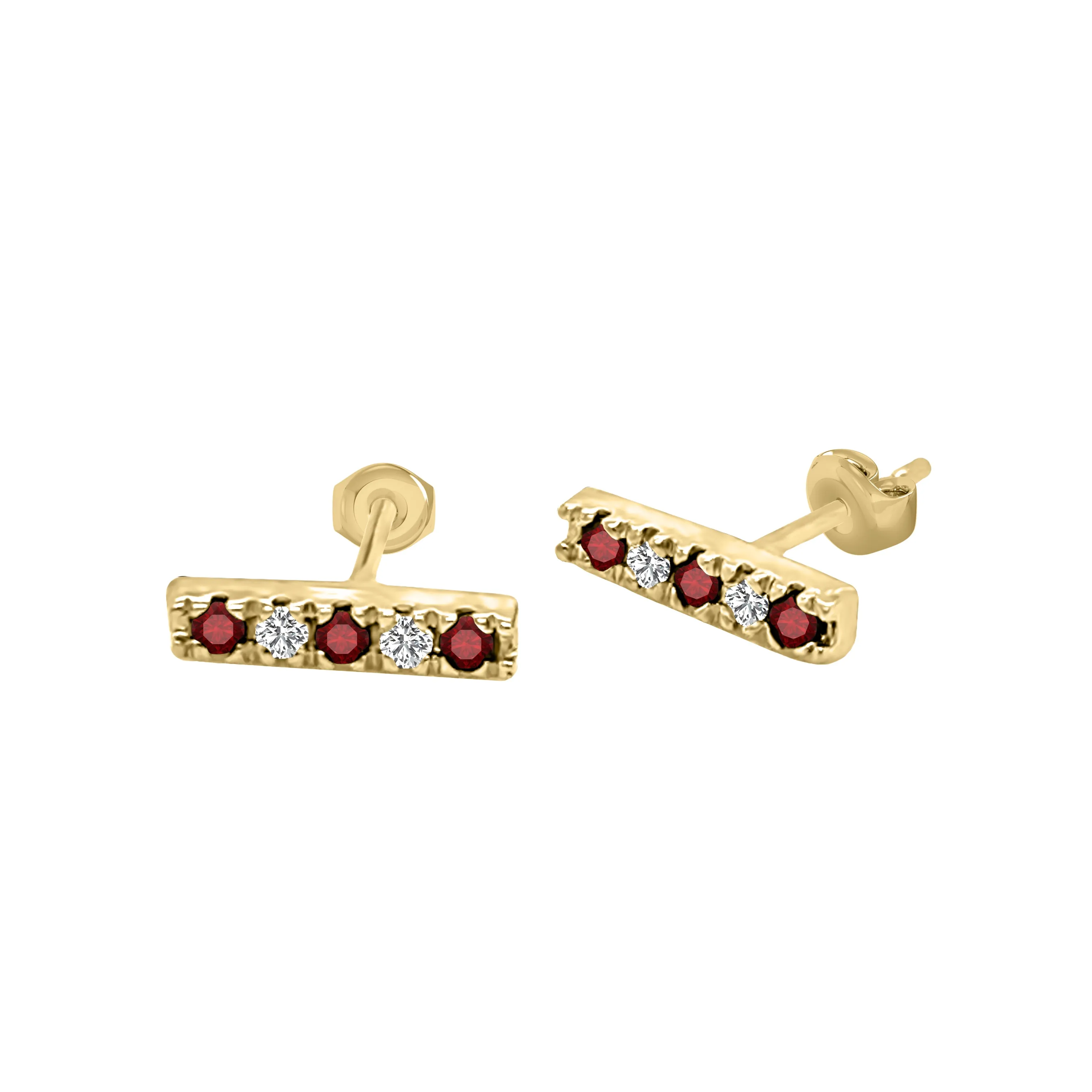 Ruby & 0.10Ct Diamond Bar Earrings in 14K Gold