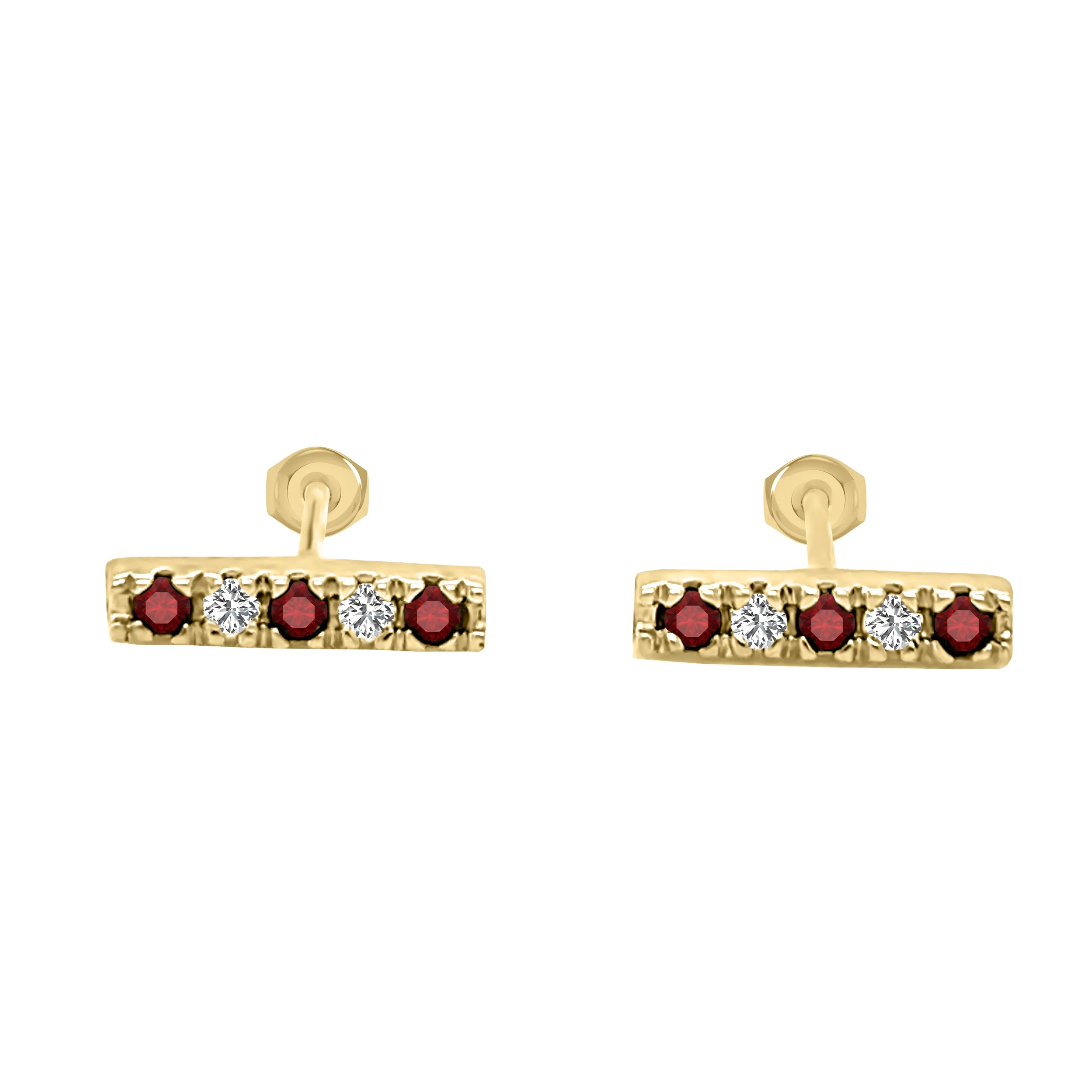 Ruby & 0.10Ct Diamond Bar Earrings in 14K Gold