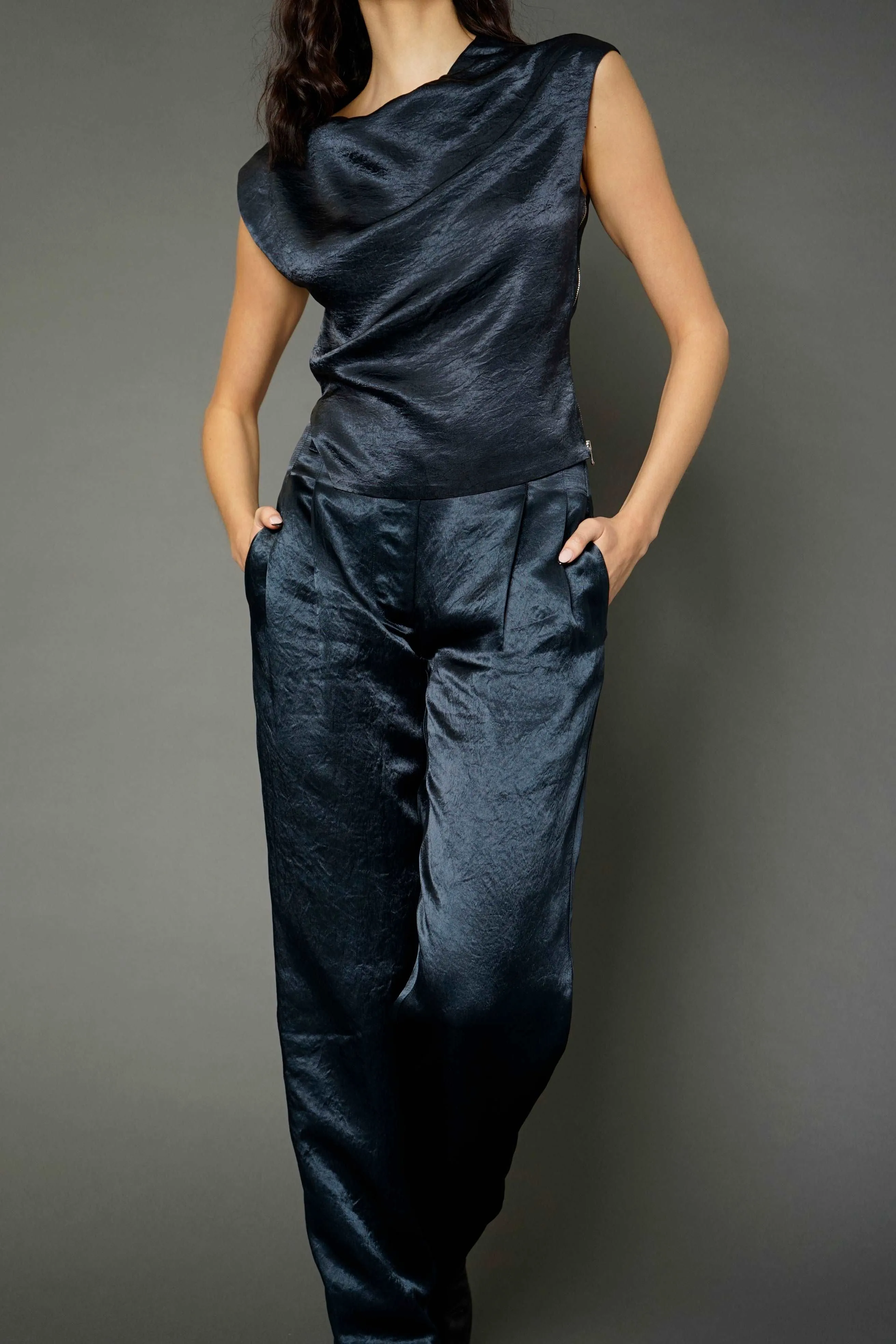 Santo  Navy Asymmetrical Blouse