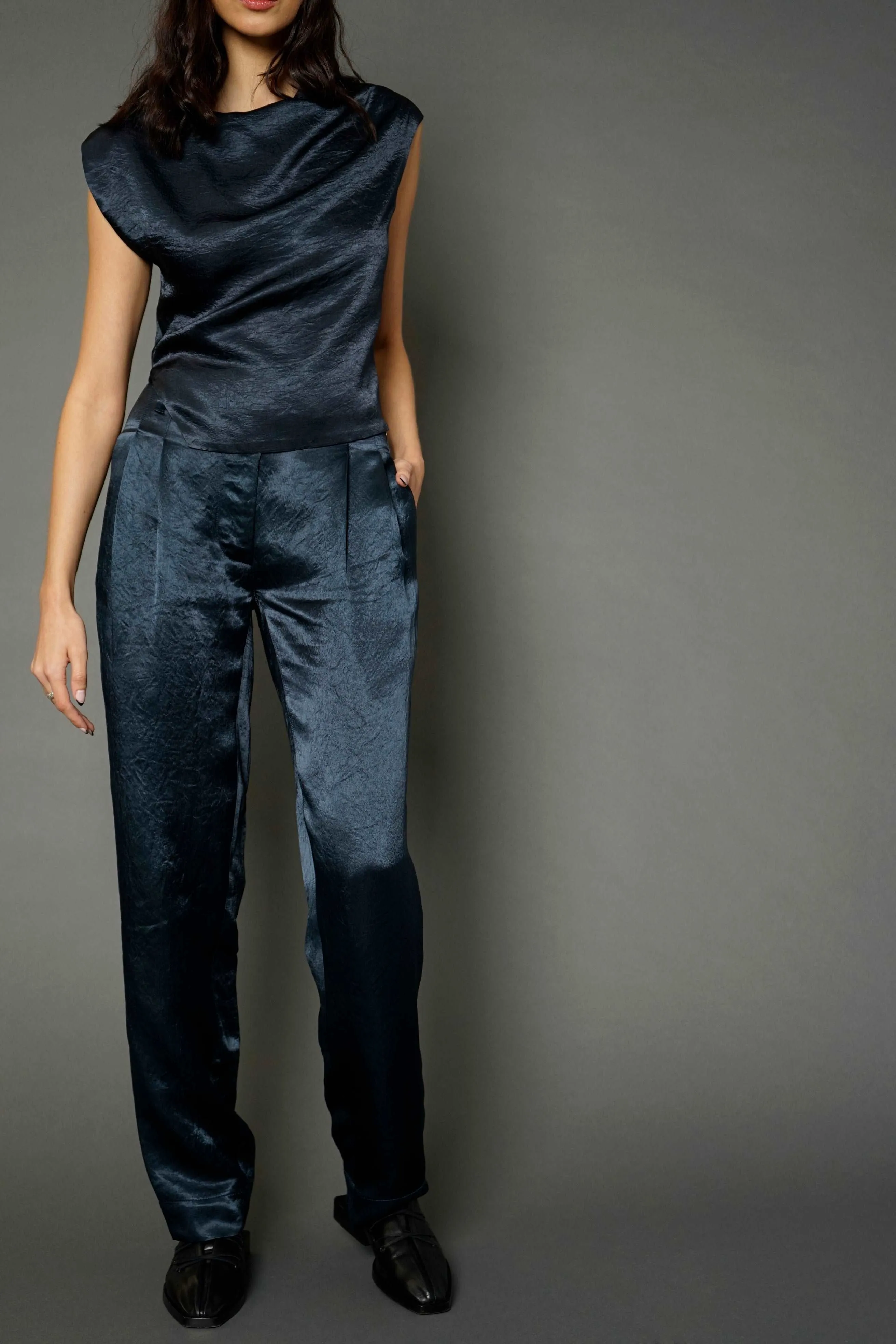 Santo  Navy Asymmetrical Blouse