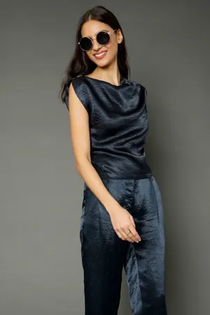 Santo  Navy Asymmetrical Blouse