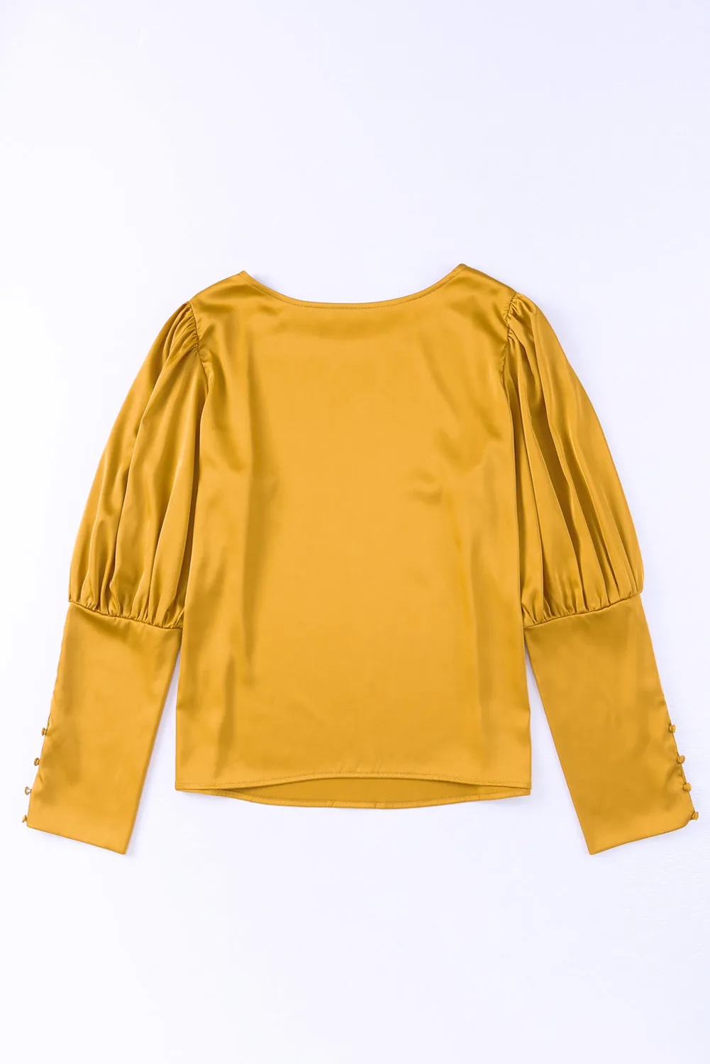 Satin Buttoned Cuffs Puff Sleeve Top