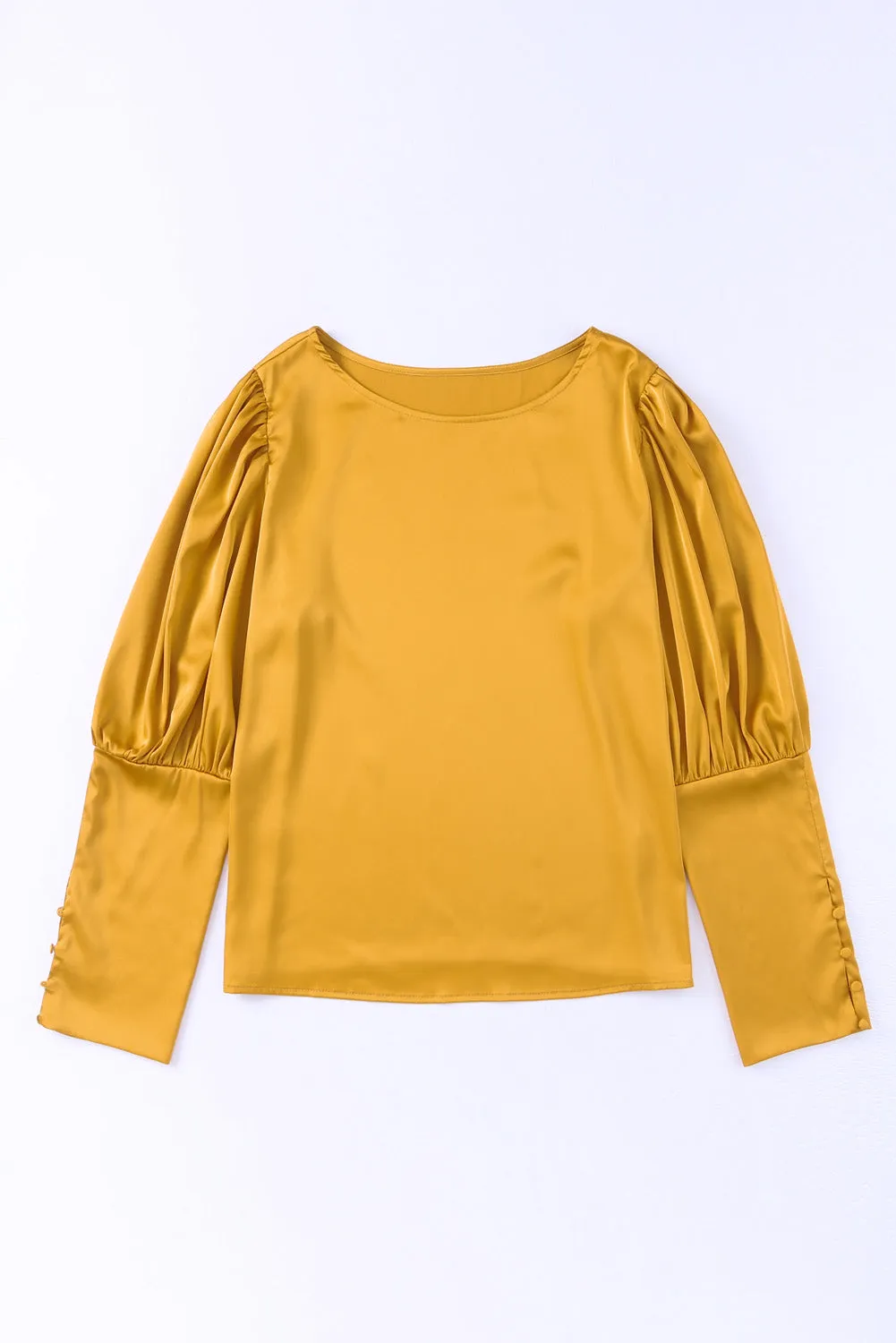 Satin Buttoned Cuffs Puff Sleeve Top
