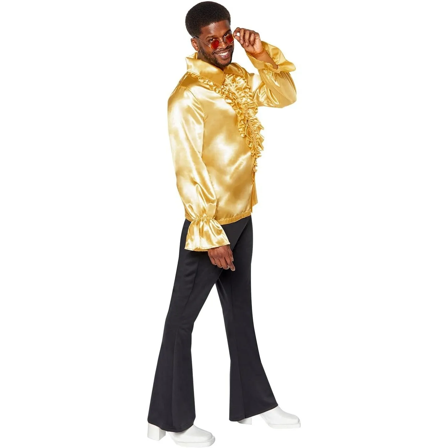 Satin Ruffle Adult Mens Costume Shirt Gold