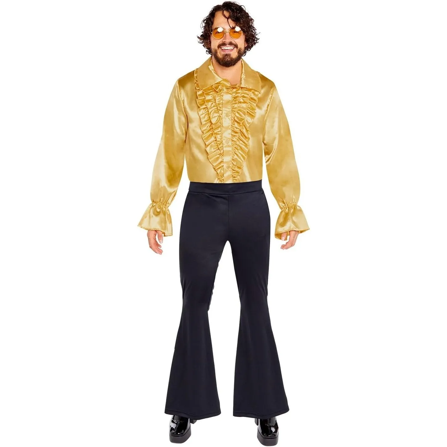 Satin Ruffle Adult Mens Costume Shirt Gold