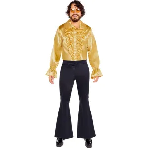 Satin Ruffle Adult Mens Costume Shirt Gold