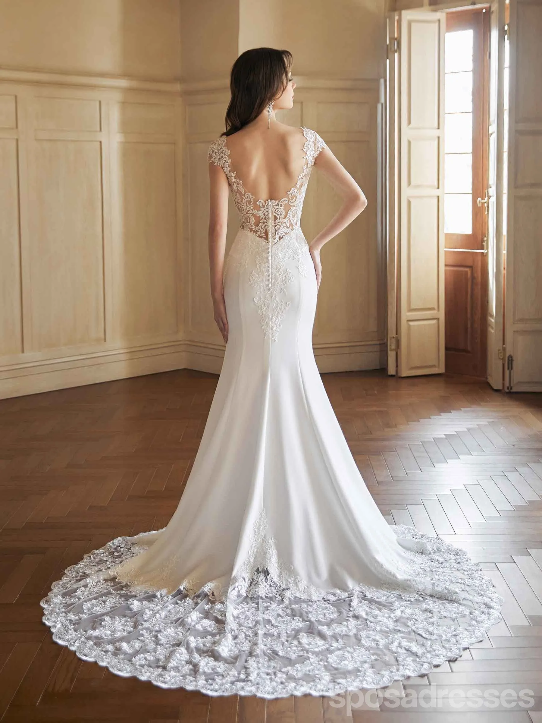 Sexy Mermaid Illusion Jewel Handmade Lace Wedding Dresses,WD809