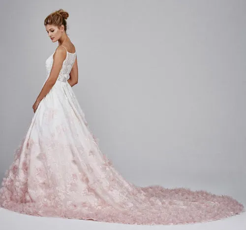 Silk Organza Ball Gown V-Neck Wedding Dresses With Floral Embroidery Applique, SW223