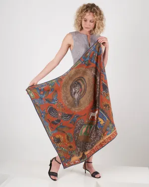 silk scarf 90 x 90 cm - spice/navy