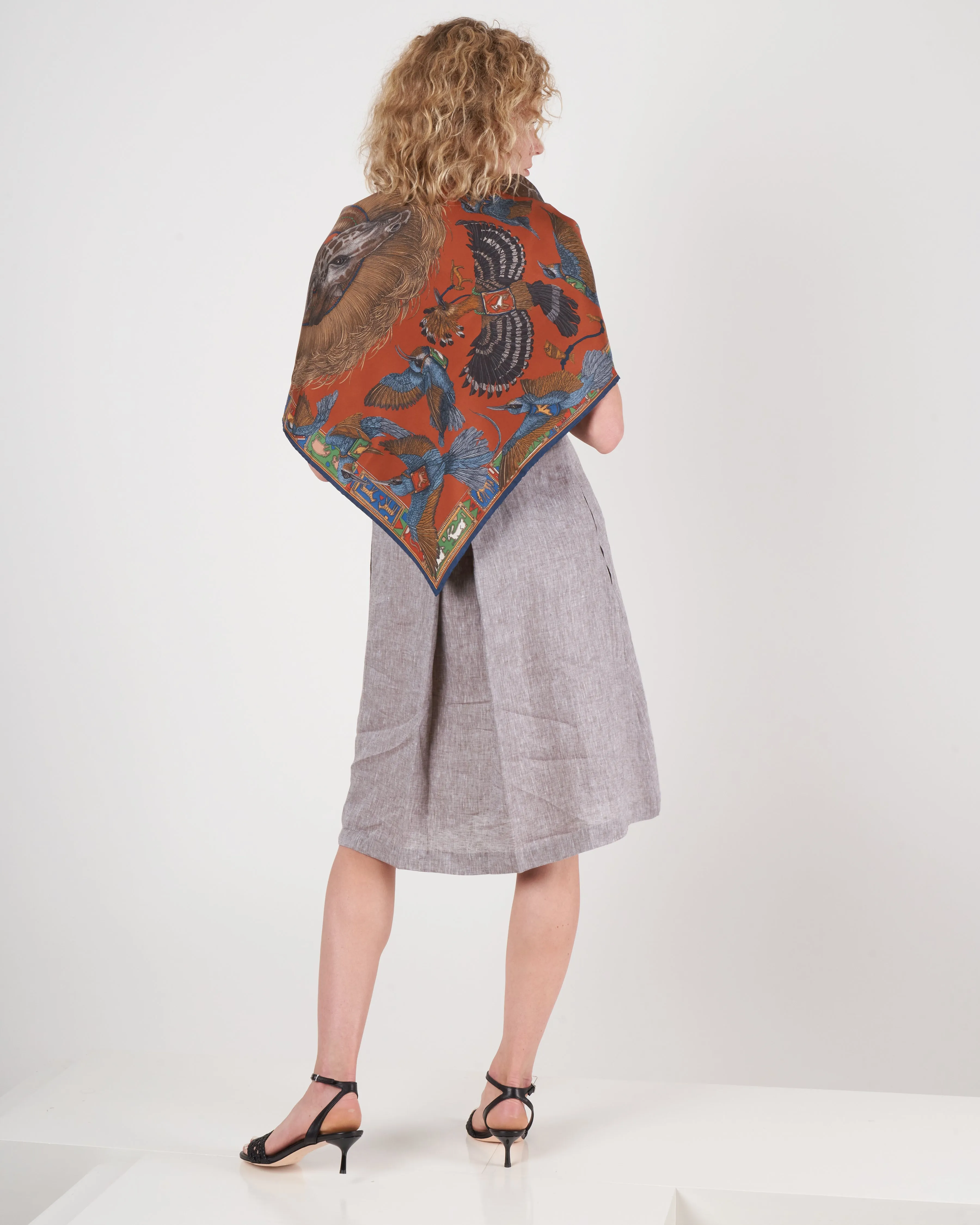 silk scarf 90 x 90 cm - spice/navy