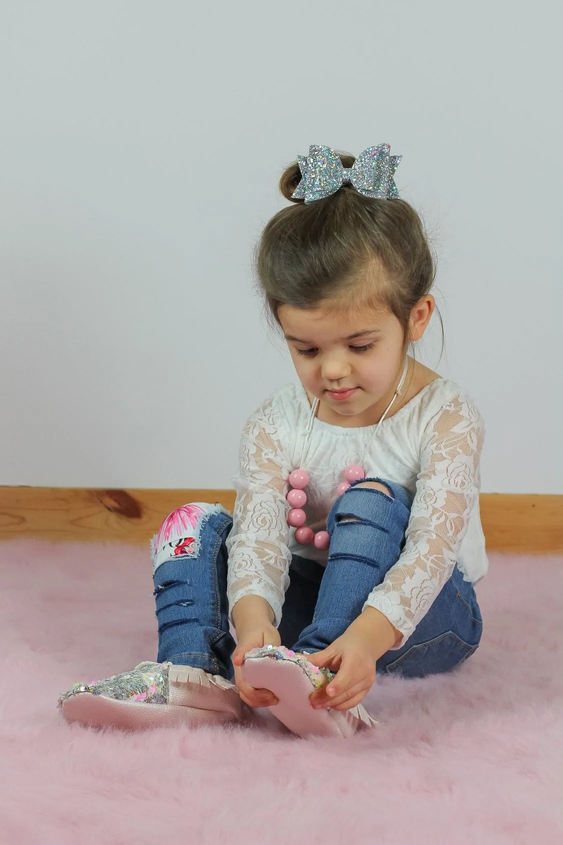 Silver & Pink Flip Sequin Moccasins