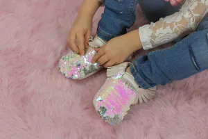 Silver & Pink Flip Sequin Moccasins