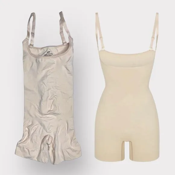 Skims NEW Shapewear Womans sz S Open Bust Shortie Bodysuit Sand Nude Sculpt NWOT
