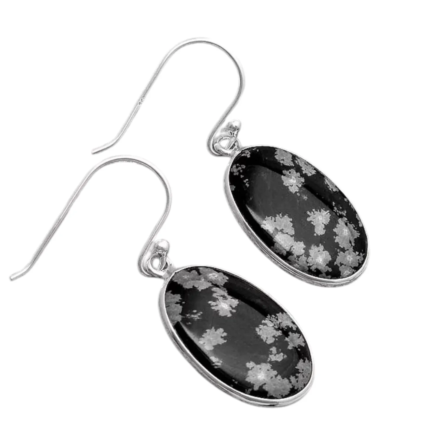 Snowflake Obsidian Solid 925 Sterling Silver Earrings