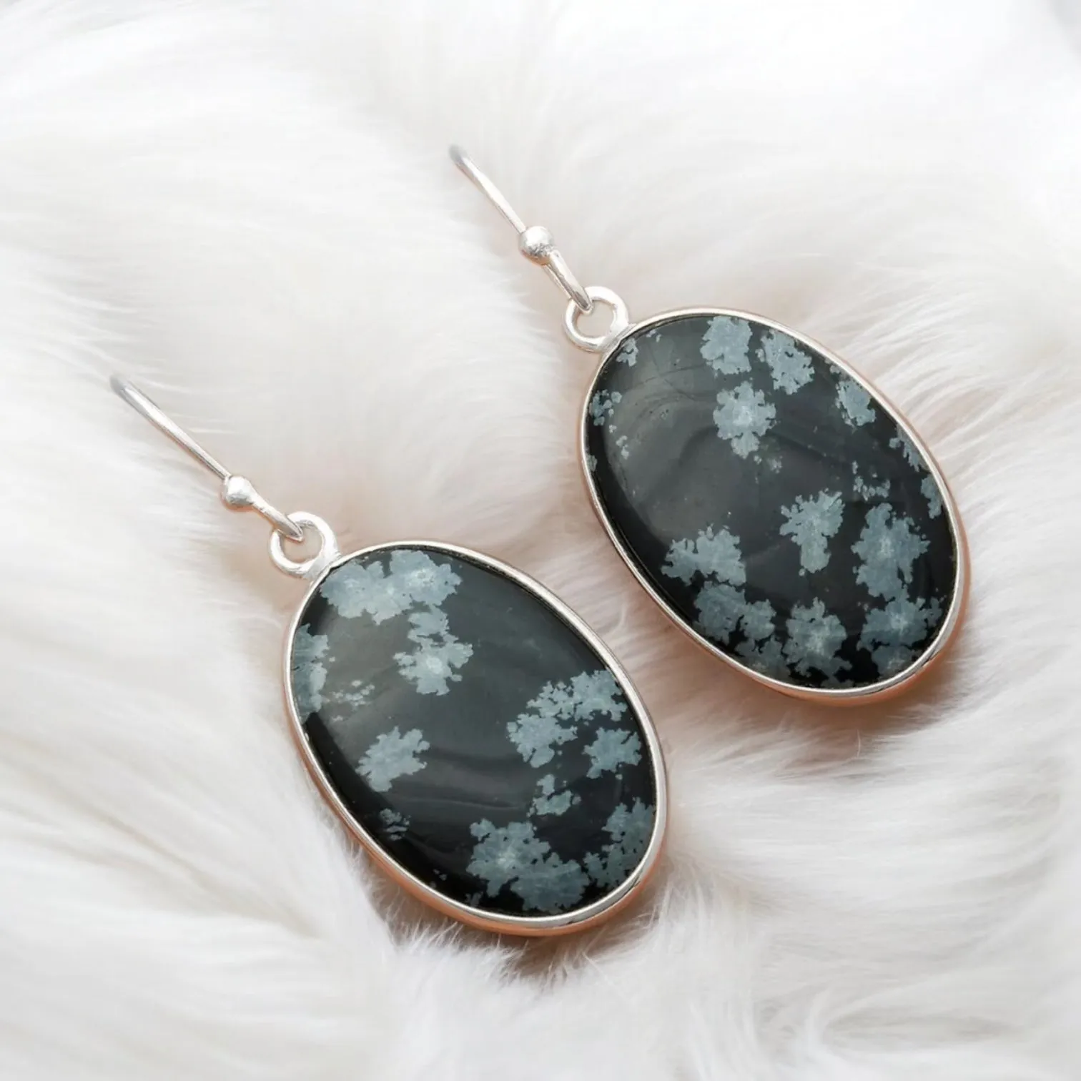Snowflake Obsidian Solid 925 Sterling Silver Earrings