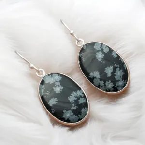 Snowflake Obsidian Solid 925 Sterling Silver Earrings