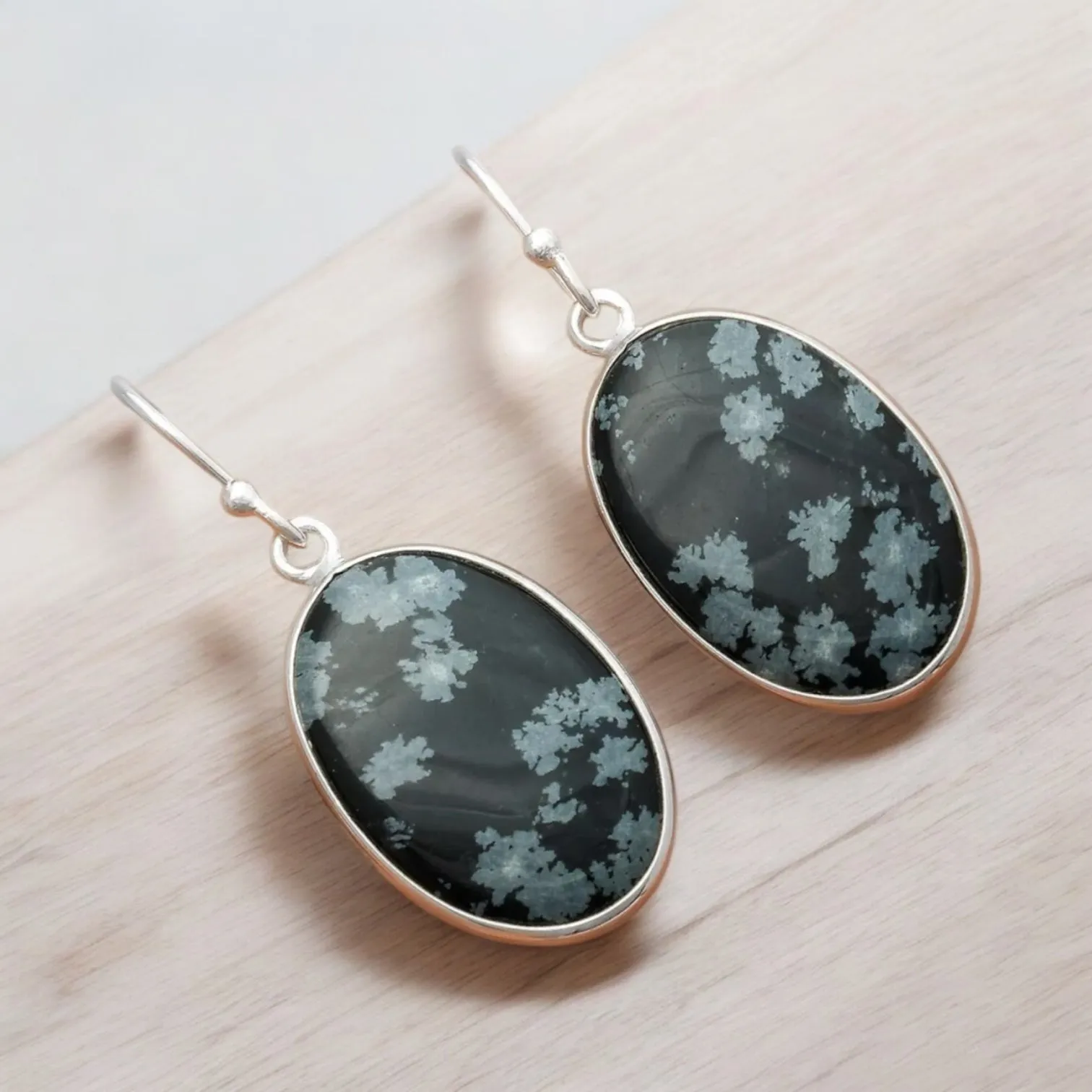 Snowflake Obsidian Solid 925 Sterling Silver Earrings