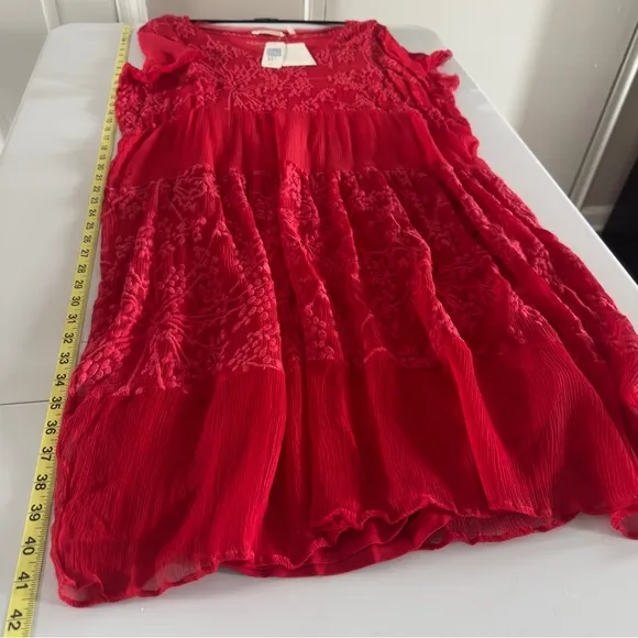 SOFT SURROUNDINGS Women's Red Ariela Silk Dress Size L Sheer Lace Embroidered