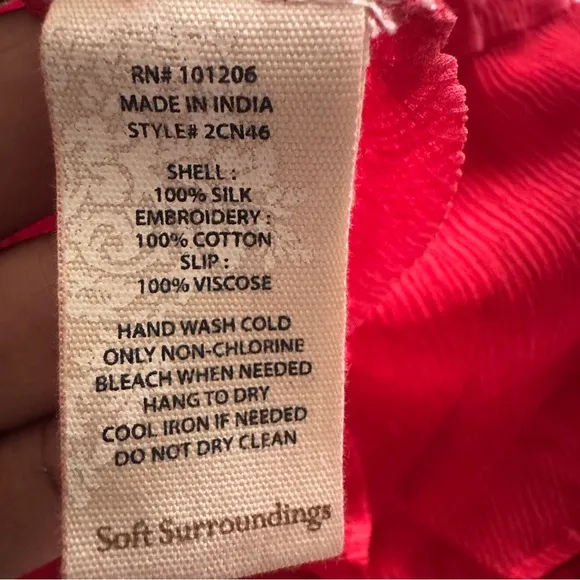 SOFT SURROUNDINGS Women's Red Ariela Silk Dress Size L Sheer Lace Embroidered
