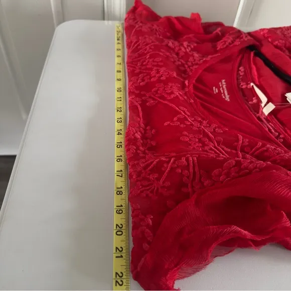 SOFT SURROUNDINGS Women's Red Ariela Silk Dress Size L Sheer Lace Embroidered