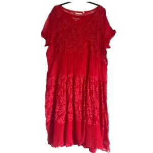 SOFT SURROUNDINGS Women's Red Ariela Silk Dress Size L Sheer Lace Embroidered